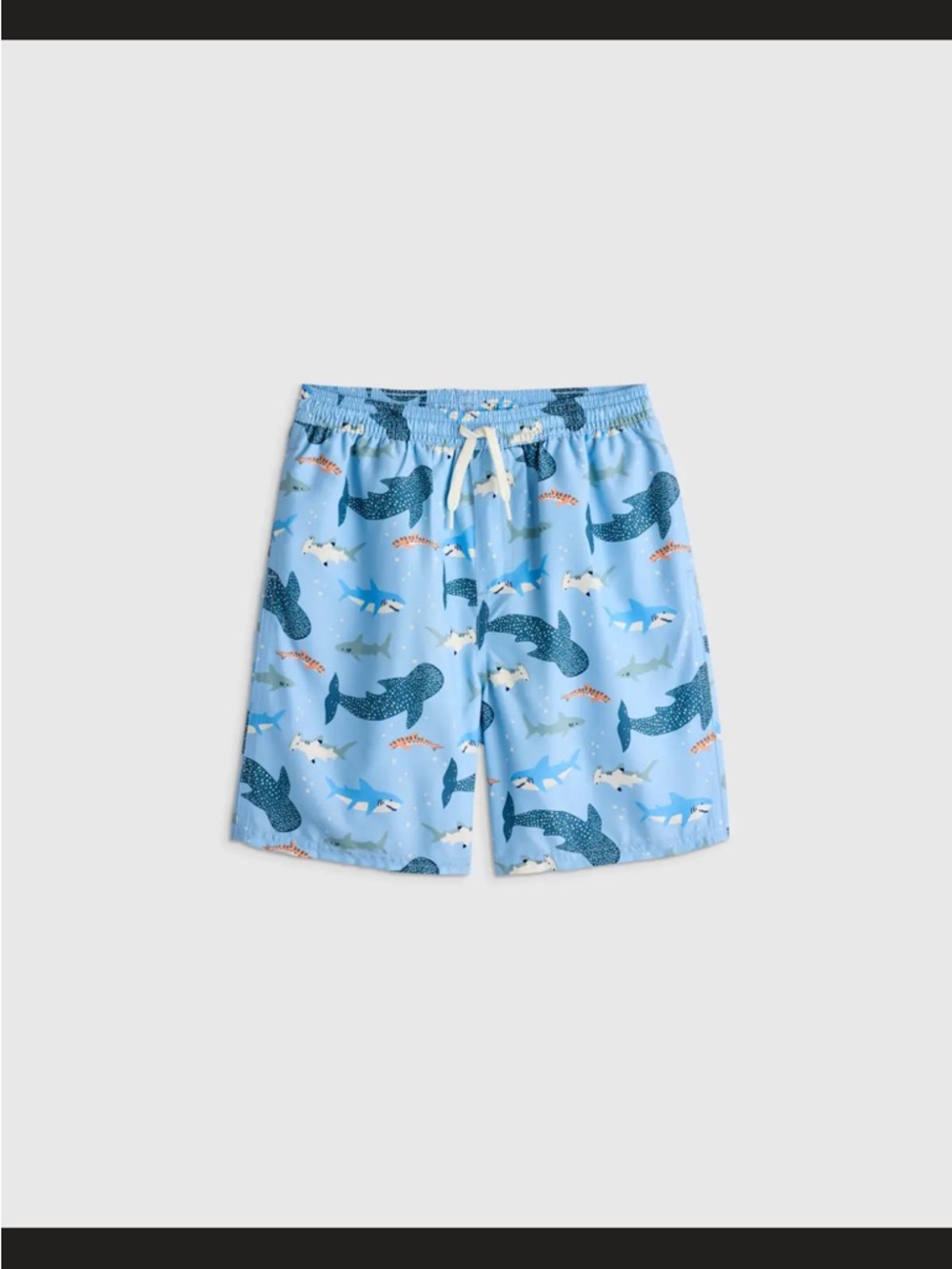 Quince Light Blue Kids Swim Trunks and Shirt with Shark Print
